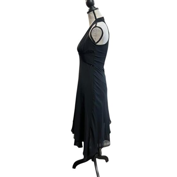 VTG Y2K Donna Morgan Black Beaded Sleeveless Halter Fairy Midi Dress 4/S - Picture 5 of 7